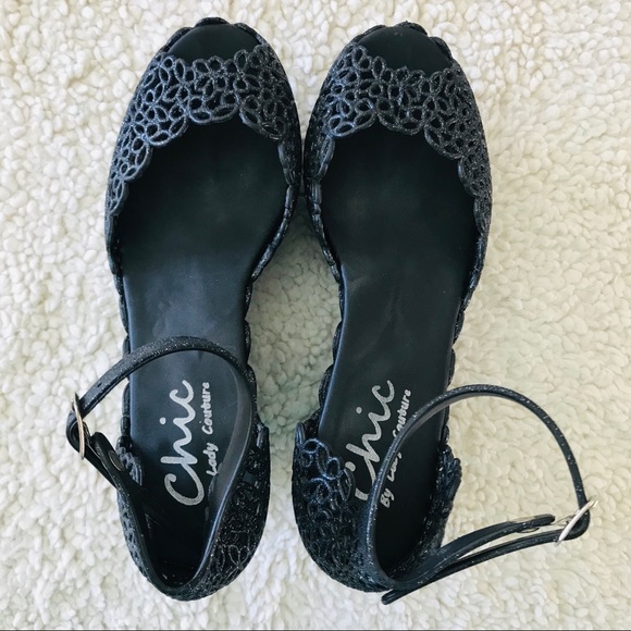 Chic by Lady Couture Black Glitter Wedges - Picture 5 of 6